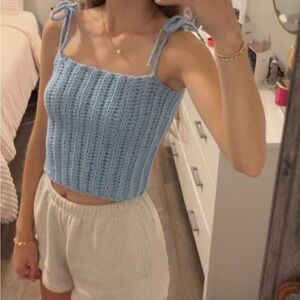 Handmade light blue crochet tank top